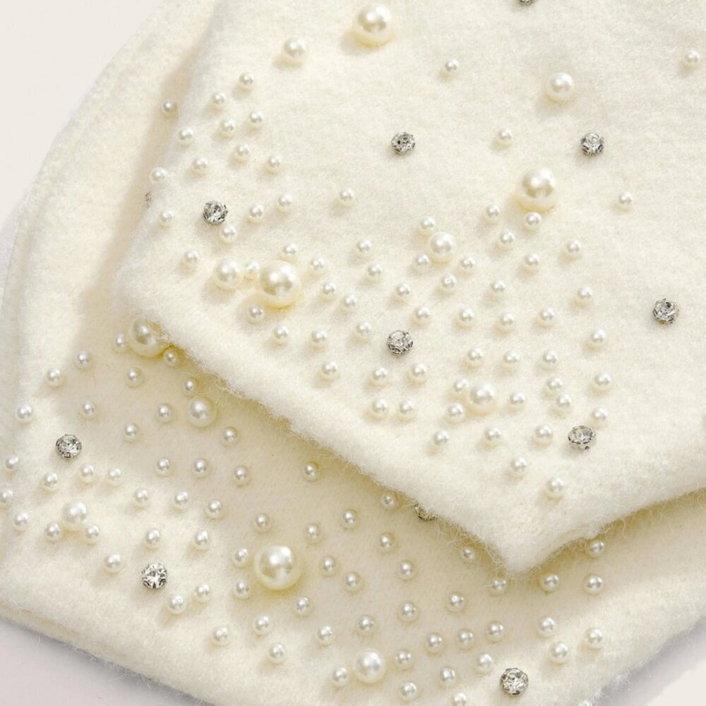 Cream Casual Women's Cardigan with Pearl & Rhinestone Details - Picture 11 of 11